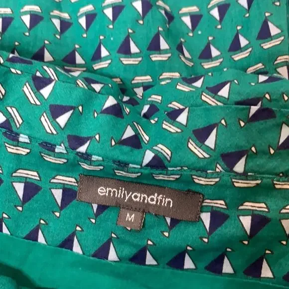 Emily and Fin Teal and Navy Sailboat Off-Shoulder Dress - Picture 6 of 6